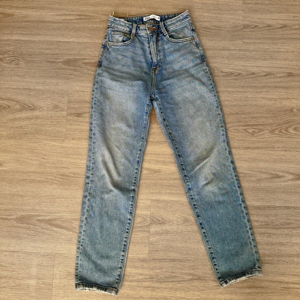 zara blue mom boyfriend straight denim jeans pants bottom